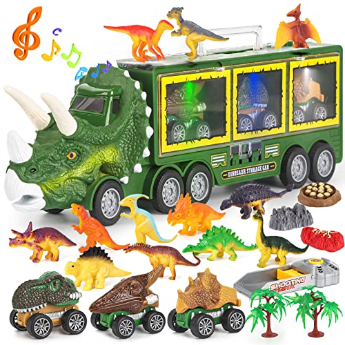 DINORUN Dinosaurier Spielzeug Autotransporter Spielzeug für Kinder mit Licht und Sound, Mini Dinosaurier Figuren und Dinosaurier Auto für Jungen und Mädchen von DINORUN