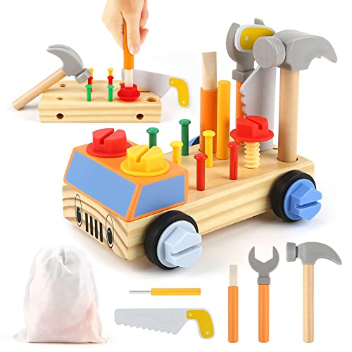 DINORUN Werkzeug Kinder Montessori Spielzeug ab 3 4 5 Jahre,Kinderwerkzeug Holzspielzeug Motorikspielzeug mit Aufbewahrungstasche, Geschenk Kinderspielzeug für Mädchen Junge DINORUN Werkzeug Kinder Montessori Spielzeug ab 3 4 5 Jahre,Kinderwerkzeug Holzspielzeug Motorikspielzeug mit Aufbewahrungstasche, Geschenk Kinderspielzeug für Mädchen Junge von DINORUN