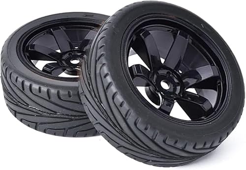 4 Stück 1:10 RC Autoreifen 65mm Gummireifen und Kunststofffelgen für 1/10 On-Road Racing Touring Drift Auto Ersatzteile für HSP Tamiya HPI Kyosho (Schwarz) von DINOWIN