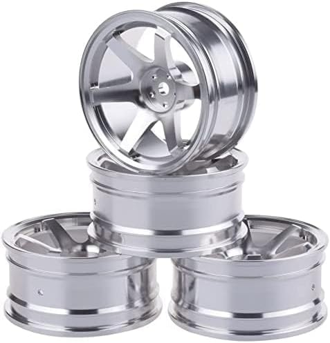 DINOWIN 4Pcs 52mm RC Aluminium Felgen Felgen Felgen für 1/10 Flat Drift RC Felgen für Tamiya HSP Kyosho TT02 (Silber) von DINOWIN