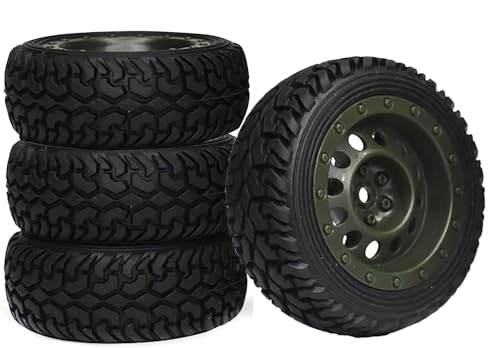DINOWIN 75mm Gummireifen & Kunststofffelgen, RC Reifen Felgenzubehör für 1/10 RC Straßenwagen 1/16 RC Rallye Auto HSP 94123 HPI Kyo Tamiya Zubehör (Armee Grüne) von DINOWIN