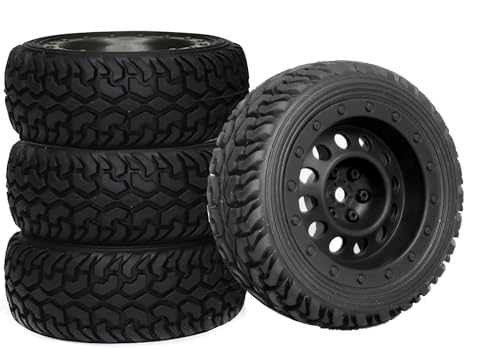DINOWIN 75mm Gummireifen & Kunststofffelgen, RC Reifen Felgenzubehör für 1/10 RC Straßenwagen 1/16 RC Rallye Auto HSP 94123 HPI Kyo Tamiya Zubehör (Schwarz) von DINOWIN