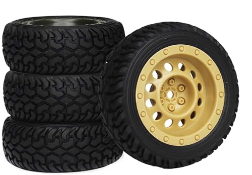 DINOWIN 75mm Gummireifen & Kunststofffelgen, RC Reifen Felgenzubehör für 1/10 RC Straßenwagen 1/16 RC Rallye Auto HSP 94123 HPI Kyo Tamiya Zubehör (Wüstengelb) von DINOWIN