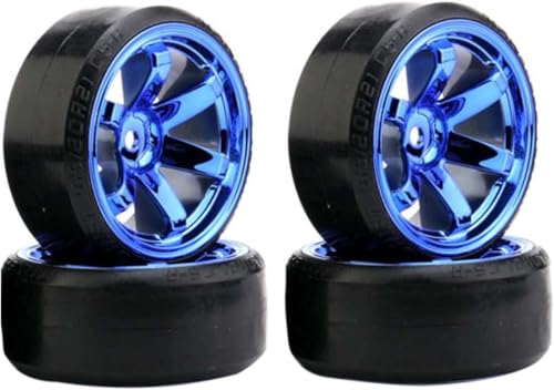 DINOWIN RC Drift Auto Kunststoff Felge und Reifen, 63mm Hartreifen für 1/10 On-Road Racing Driften Auto Ersatzteile für HSP Tamiya HPI Kyosho (Blau) von DINOWIN