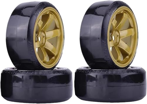 DINOWIN RC Drift Auto Kunststoff Felge und Reifen, 63mm Hartreifen für 1/10 On-Road Racing Driften Auto Ersatzteile für HSP Tamiya HPI Kyosho (Gold) von DINOWIN
