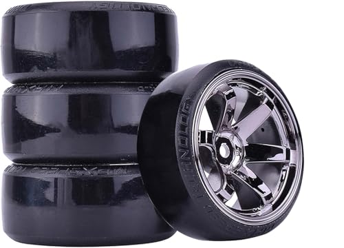 DINOWIN RC Drift Auto Kunststoff Felge und Reifen, 63mm Hartreifen für 1/10 On-Road Racing Driften Auto Ersatzteile für HSP Tamiya HPI Kyosho (Grau) von DINOWIN