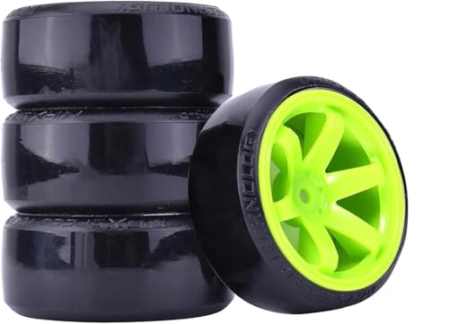 DINOWIN RC Drift Auto Kunststoff Felge und Reifen, 63mm Hartreifen für 1/10 On-Road Racing Driften Auto Ersatzteile für HSP Tamiya HPI Kyosho (Grün) von DINOWIN
