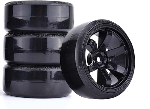 DINOWIN RC Drift Auto Kunststoff Felge und Reifen, 63mm Hartreifen für 1/10 On-Road Racing Driften Auto Ersatzteile für HSP Tamiya HPI Kyosho (Schwarz) von DINOWIN