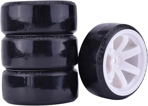 DINOWIN RC Drift Auto Kunststoff Felge und Reifen, 63mm Hartreifen für 1/10 On-Road Racing Driften Auto Ersatzteile für HSP Tamiya HPI Kyosho (Weiß) von DINOWIN