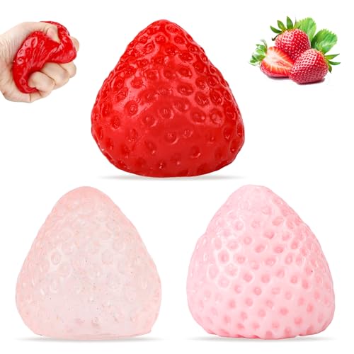3 Stück Taba Squishy, Erdbeer-Stressball Quetschspielzeug, Taba Squishy XXL, Squishy Toy, Anti Stress Squishy Erdbeer Fidget Toys, Stressbälle Erdbeere für Erwachsene Kinder von DINSONG
