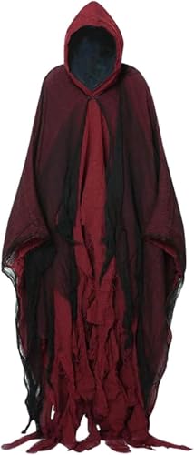 DINSONG Halloween Geister Kostüm, Gruselige Halloween Und Kostüme,Gespenst Kostüm Erwachsene, mit Kapuze Geist Cape Outfit Geist Kostüme Halloween-Kostüm für Herren Damen Frauen Partner (Rot) von DINSONG