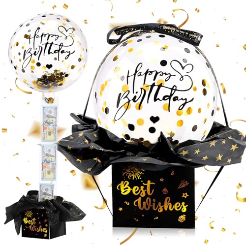 Geldgeschenke Geburtstag Überraschungsbox mit Luftballons, Happy Birthday Geschenkbox, Explosionsbox Geburtstag Geldgeschenk Verpackung, Surprise Box Geschenk-Box, Geburtstagsbox Ballon Box von DINSONG
