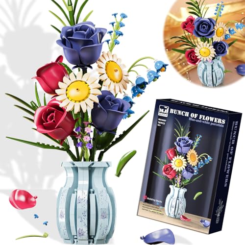 DINYOAN Rosen Blumenstrauß Bausatz mit Vase, 787 Stück Blumen Baustein DIY Blumenstrauß Set für Geschenke für Valentinstag, Muttertag, Kindertag, Geburtstag, Romantic Gifts, Kompatibel mit Lego Blumen DINYOAN Rosen Blumenstrauß Bausatz mit Vase, 787 Stück Blumen Baustein DIY Blumenstrauß Set für Geschenke für Valentinstag, Muttertag, Kindertag, Geburtstag, Romantic Gifts, Kompatibel mit Lego Blumen von DINYOAN
