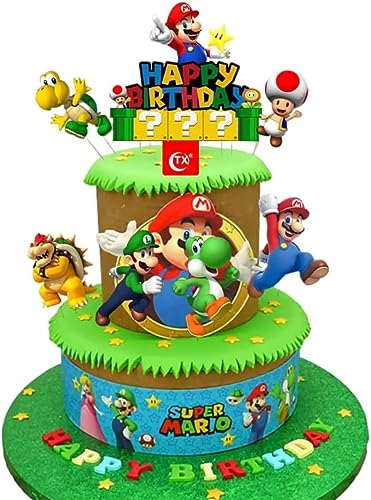 7 Stück Super Mario Kuchen Deko,Tortendeko Set,Happy Birthday Tortendeko,Perfekt für Baby Shower, Kinder geburtstag Party (Acryl-Kuchendekorationen) von DIOTTI