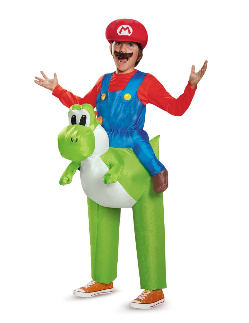 Aufblasbares Super Mario und Yoshi Huckepack Nintendo Kostüm für Kinder bunt von KARNEVAL-MEGASTORE