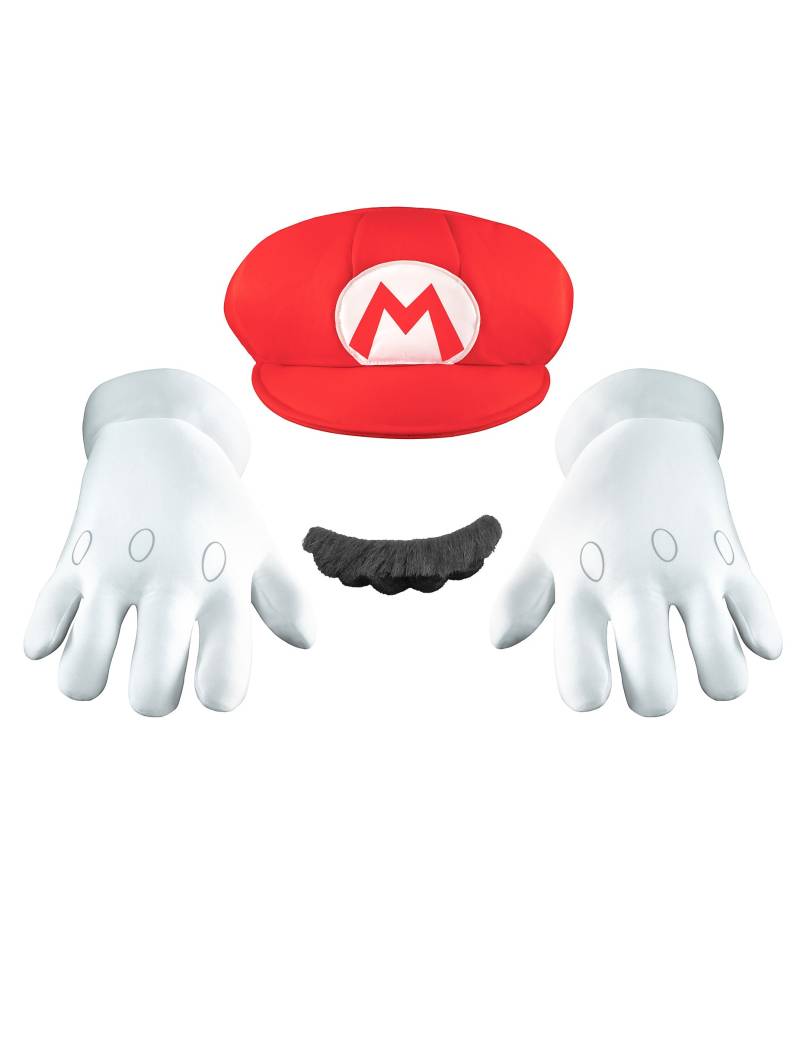 Mario Accessoires-Set Super Mario Videospiel weiss-rot-schwarz von KARNEVAL-MEGASTORE