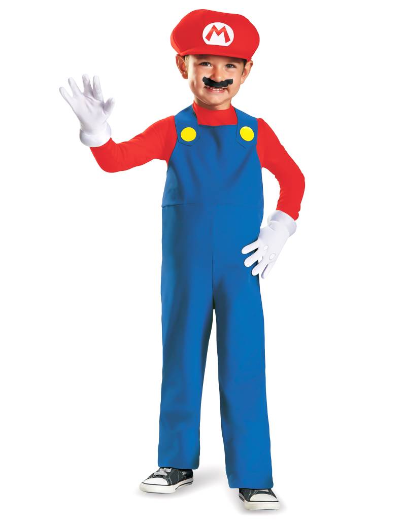 Mario Kinderkostüm Super Mario Videospiel rot-blau-weiss von KARNEVAL-MEGASTORE