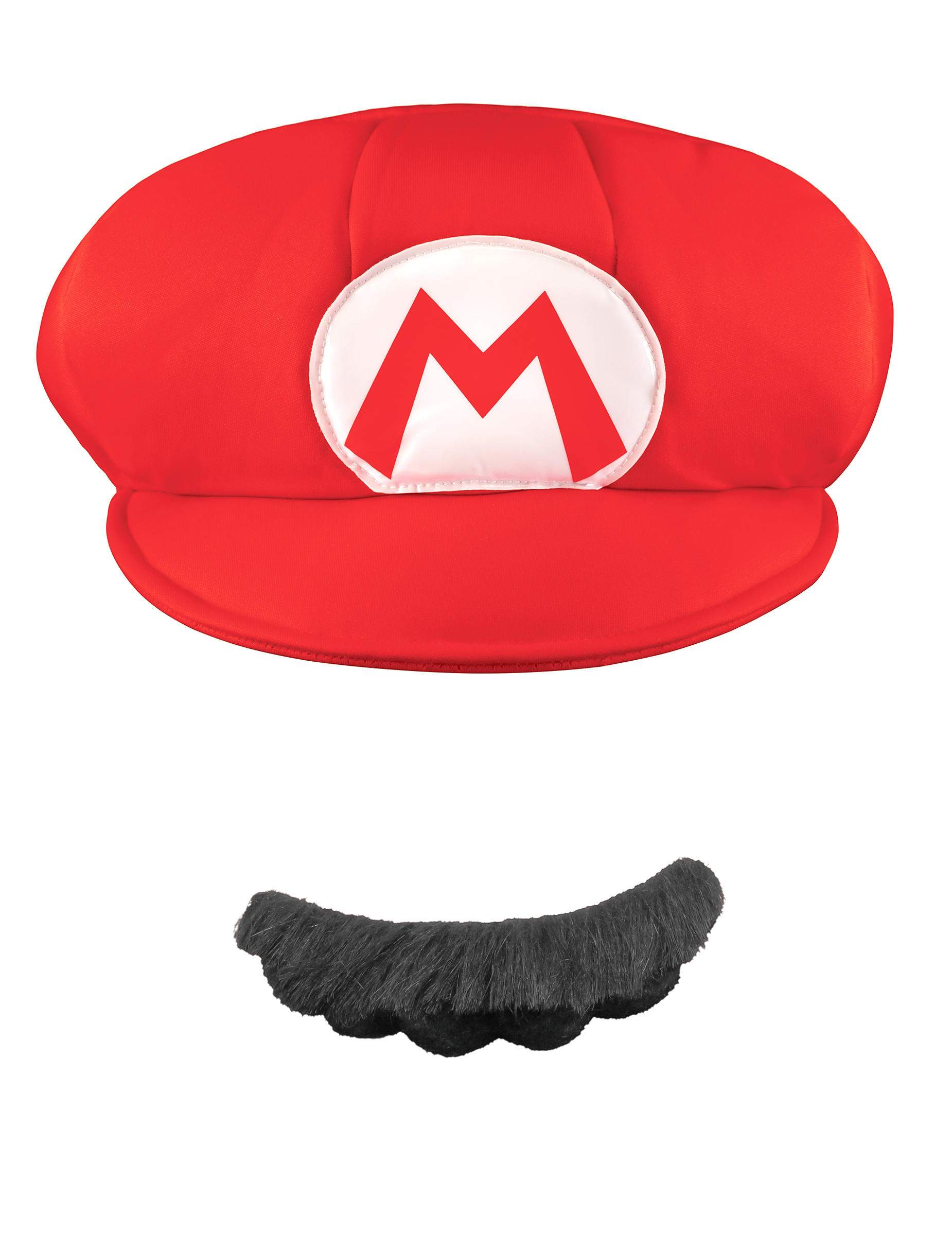 Mario-Set Mütze und Bart Super Mario Videospiel weiss-rot-schwarz von KARNEVAL-MEGASTORE