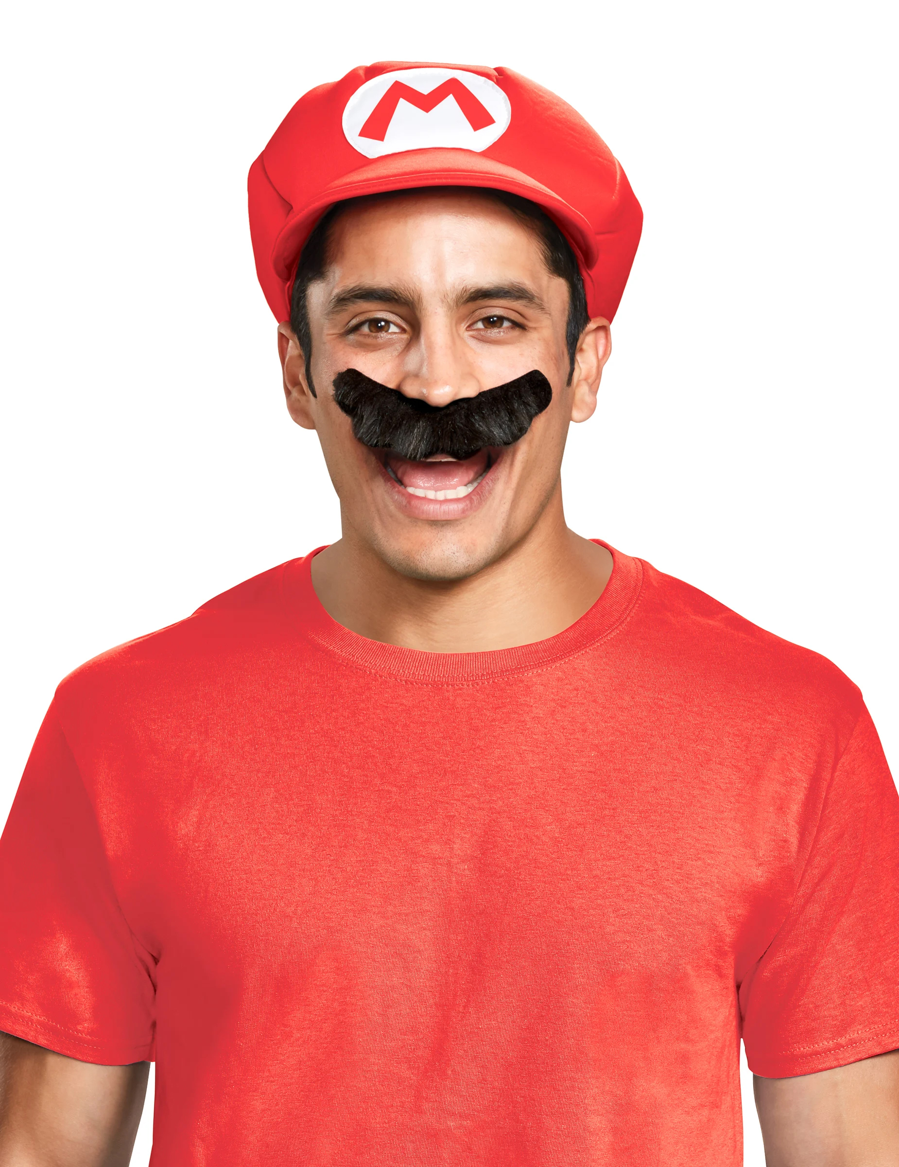 Mario-Set Mütze und Bart Super Mario Videospiel weiss-rot-schwarz von KARNEVAL-MEGASTORE