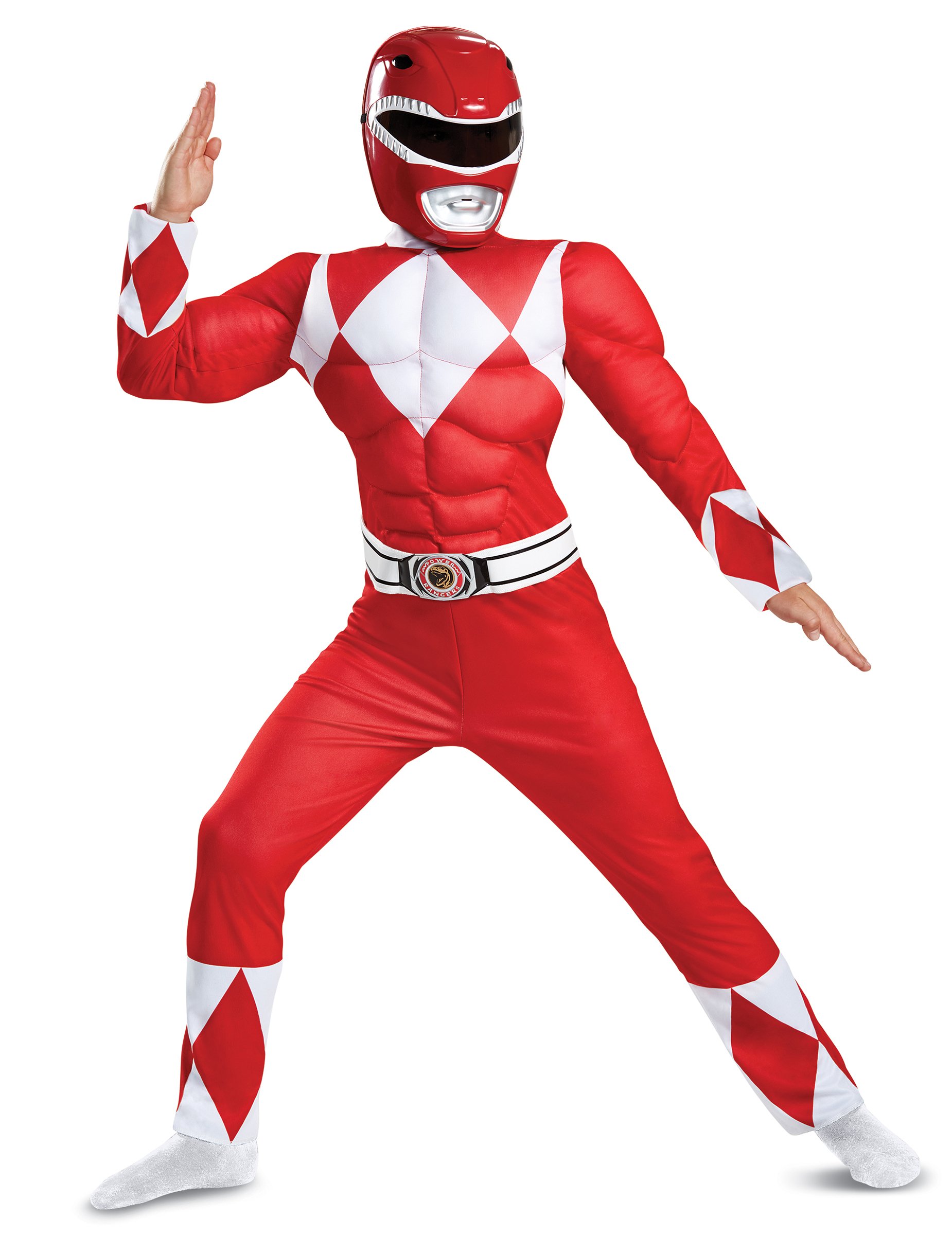 Offizielles Power Rangers-Kostüm für Kinder rot-weiß-schwarz von KARNEVAL-MEGASTORE