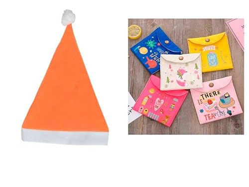 DISOK Set mit 50 orangefarbenen Weihnachtsmützen + 5 Brieftaschen, originelle Weihnachtsmützen für Weihnachten, sehr günstig, originell von DISOK
