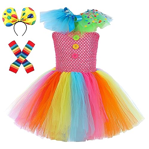 Clown Tutu Kostüm, Regenbogen Tutu Damen Mädchen Tutu Kleid, Halloween Clown Kostü für Kinder, Tutu Kleid für Mädchen Lustiges Clown Cosplay Outfit, Mädchen Stirnbänder und Handschuhe Cosplay Kleider von DISPRA