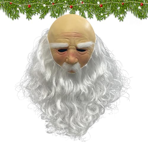 Weihnachtsmann-Maske, Latex-Weihnachtsmann-Gesichtsbedeckung, Weihnachtskostüm-Latexmaske, weiche Weihnachtsmann-Maske mit langem, glattem weißem Bart, atmungsaktive Kostüm-Kopfbedeckung für Versammlu von DISPRA