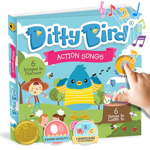DITTY BIRD Baby Action Songs - Babyspielzeug mit 6 Sound-Knöpfen zum Mitsingen und Tanzen. Interaktives Liederbuch auf English, perfekt für bilinguale Kinder ab 1 Jahr. von DITTY BIRD