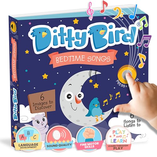 DITTY BIRD Baby Bedtime Songs - Babyspielzeug mit 6 Sound-Knöpfen zum Englisch Lernen. Interaktives Schlaflied-Buch perfekt für bilinguale Kinder ab 1 Jahr. von DITTY BIRD