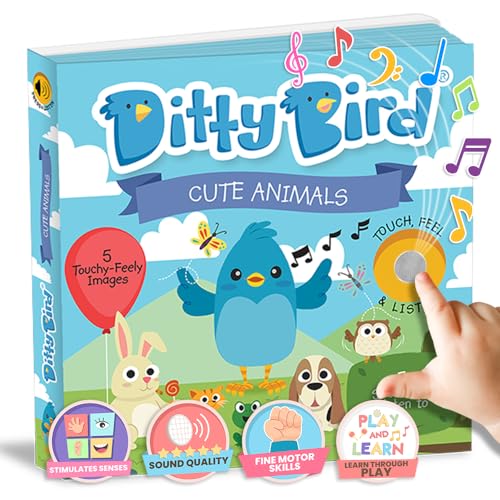 Ditty Bird Baby Cute Animals | Babyspielzeug mit 5 Sounds und Fühlelementen zum streicheln und hören | kleine & süße Tiere für Kinder ab 6 Monaten von DITTY BIRD
