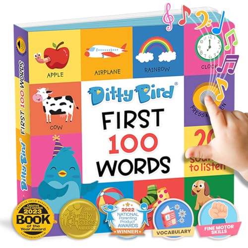 Ditty Bird | Baby First 100 Words | Meine ersten 100 Wörter auf Englisch | Babyspielzeug mit 12 Sound-Knöpfen zum Mitsingen und Englisch Lernen | Kinder von 1 - 4 Jahren von DITTY BIRD