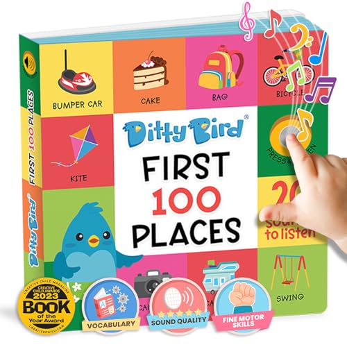 Ditty Bird Bücher: 100 Orte, 100 Wörter zum Lernen, Pappbücher für Kleinkinder 1-3, interaktive Bücher mit tollen Bildern und robusten Babysounds. von DITTY BIRD
