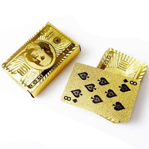 DIUDIU CAT Schwarze Spielkarten mit Goldfolie - Wasserdichtes Dollar Muster Deck, Perfekt für Zaubertricks & Partys (Gold) von DIUDIU CAT