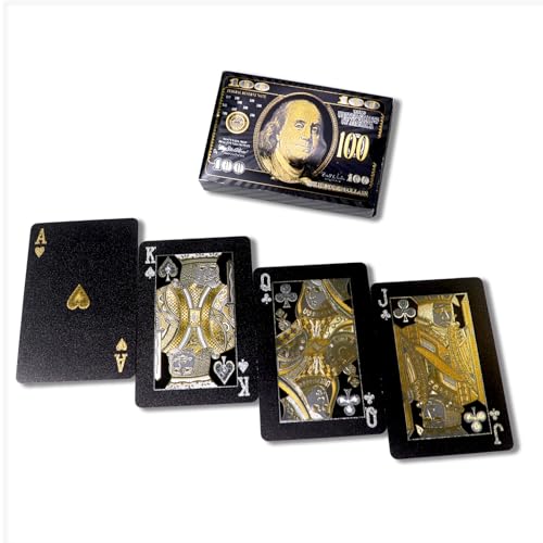 DIUDIU CAT Schwarze Spielkarten mit Goldfolie - Wasserdichtes Dollar Muster Deck, Perfekt für Zaubertricks & Partys (Schwarz) von DIUDIU CAT