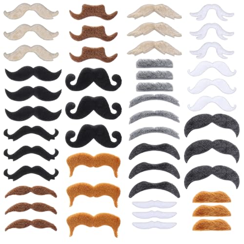 48 Stück Schnurrbart zum Ankleben Selbstklebend Bärte, Falscher Kleben Schnauzer, Fake Party Bart, für Kostümpartys, Halloween, Weihnachten, Mottopartys von DIVINA VITAE