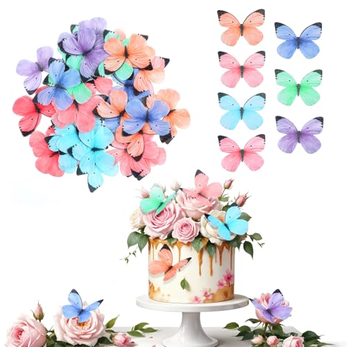 50 Stück Essbare Schmetterlinge für Torte Bunte Schmetterling Deko Torten aus Wafer Paper Esspapier Schmetterlinge für Mädchen Geburtstag Jahrestag Hochzeit Baby party von DIVINA VITAE