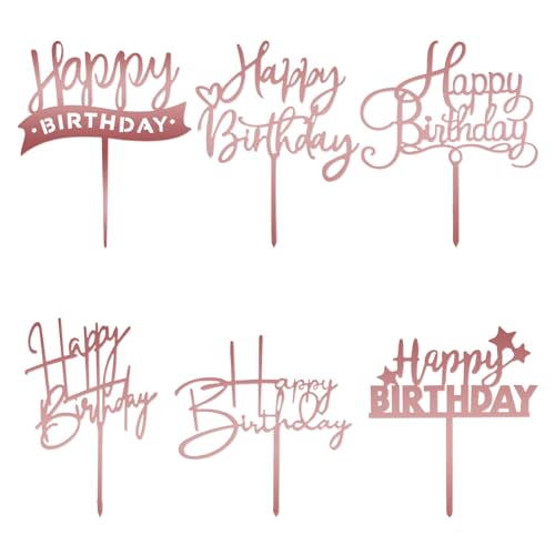 6 Stück Happy Birthday Tortendeko Acryl Cake Topper Geburtstag Party Dekoration Cupcake Topper Dekoration für Mädchen, Kinder, Hochzeit, Mutter(Roségold) von DIVINA VITAE