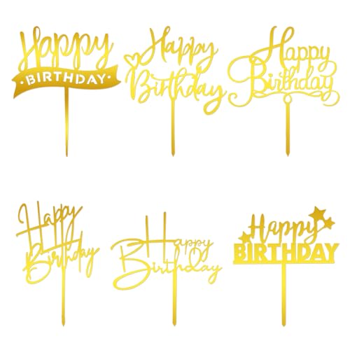 Gold Happy Birthday Tortendeko Set 6 Stück Acryl Happy Birthday Cake Topper Geburtstagstorte Deko für Babyparty Jubiläumsfeier von DIVINA VITAE