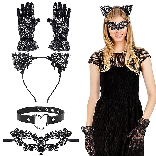 Kostüm für Katzen, Katzen Kostüm Damen, Katze Cosplay Kostüm Set, Katzenohren Haarreif Schwarz, Halskette, Spitze Catwoman Maskeund Handschuhemit, Kostüm Zubehör für Halloween Kostümfest Party Kostüm für Katzen, Katzen Kostüm Damen, Katze Cosplay Kostüm Set, Katzenohren Haarreif Schwarz, Halskette, Spitze Catwoman Maskeund Handschuhemit, Kostüm Zubehör für Halloween Kostümfest Party von DIVINA VITAE