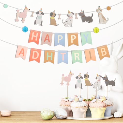 Niedliche Hund Geburtstag Banner-Set: 1 x Happy Birthday banner 2,5 m Schnur 12 x Welpen Cupcake Topper, 12 x Knochen Und Krallen Dekorationen Kuchen Aufsätze Für Welpen Party Dekoration(Dog) von DIVINA VITAE