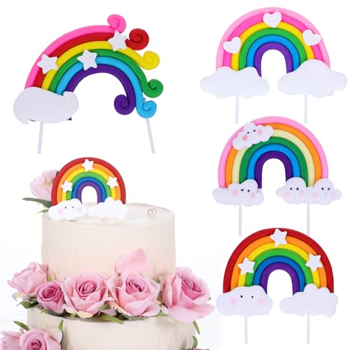 Tortenaufsatz in Pastellfarben, 4 Stück Regenbogen Tortendeko Niedliche Regenbogenwolken Torten Deko Kinder Polymer Ton Regenbogenwolken Cake Topper Geburtstag von DIVINA VITAE