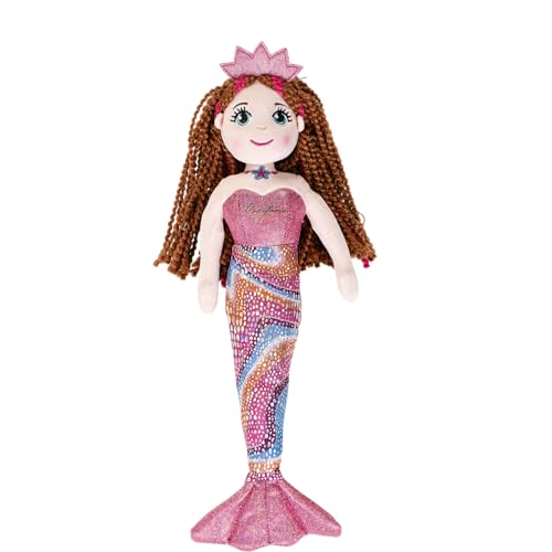 DIVINA Plüschtier Meerjungfrau, Puppe Meerjungfrau aus Plüsch, 35 cm, mit glänzender Krone und glitzerndem Schwanz, MIRA, Italian Design – Code Toy 6 (Fuchsia) von DIVINA