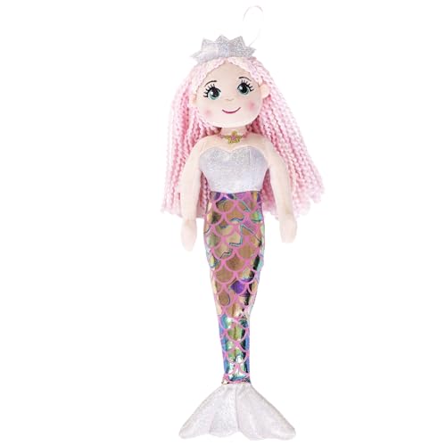 DIVINA Plüschtier Meerjungfrau, Puppe Meerjungfrau aus Plüsch, 35 cm, mit glänzender Krone und glitzerndem Schwanz, MIRA, Italian Design – Code Toy 6 (Rosa) von DIVINA