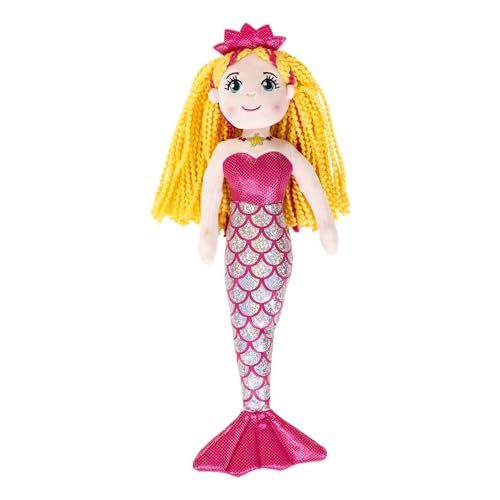 DIVINA Plüschtier Meerjungfrau, Puppe Meerjungfrau aus Plüsch, 35 cm, mit glänzender Krone und glitzerndem Schwanz, MIRA, Italian Design – Code Toy 6 (gelb) von DIVINA