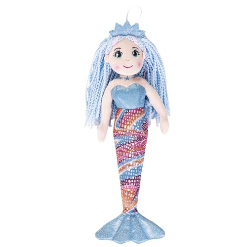 DIVINA Plüschtier Meerjungfrau, Puppe Meerjungfrau aus Plüsch, 35 cm, mit glänzender Krone und glitzerndem Schwanz, MIRA, italienisches Design – Code Toy 6 (hellblau) von DIVINA