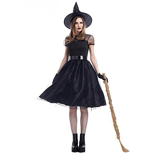 DIVISTAR Halloween Cosplay Kostüm Schwarze Hexe für Damen Damen Accessoire Karneval mit Hut Kleid Gürtel Handschuhe von DIVISTAR