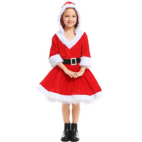 DIVISTAR Weihnachten Cosplay Kostüm Rotes Kleid für Mädchen Kinder Verkleidung Weihnachtsmann Zubehör Karneval Halloween mit Kleid Gürtel von DIVISTAR