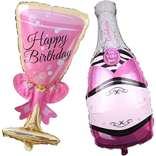 DIWULI 2 Stück Geburtstags Luftballon Happy Birthday, Sektglas + Sektflasche, Folien-Luftballon, Geburtstagsballon, Folien-Ballon lustig für Geburtstag, Party, Dekoration, Geschenk-Deko, very best von DIWULI