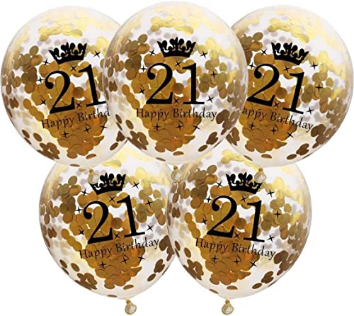 DIWULI Luftballons 21 Geburtstag 5 Stück - Zahl 21 Ballons 21 Jahre, Geburtstagsdeko 21. Geburtstag Deko Gold, Party-Deko Happy Birthday Ballons, Dekoration, Zahlen-Ballon Zahlen-Luftballon Geschenk von DIWULI