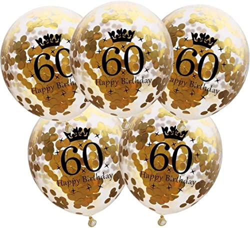 DIWULI Luftballons 60 Geburtstag 5 Stück - Zahl 60 Ballons 60 Jahre, Geburtstagsdeko 60. Geburtstag Deko Gold, Party-Deko Happy Birthday Ballons, Dekoration, Zahlen-Ballon Zahlen-Luftballon Geschenk von DIWULI